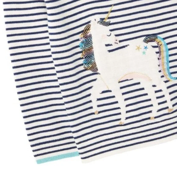 NWT Joules | Navy & White Stripe Unicorn Miranda Unicorn Crewneck Sweater - Picture 3 of 3